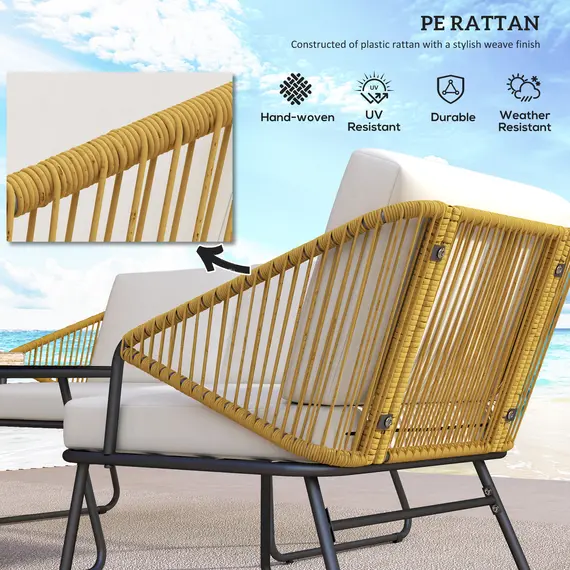 Buy Four-Piece Rattan Strong Panel Outdoor Sofa Set - Natural, 5 image