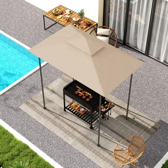 Buy Grill Gazebo Replacement Canopy Roof for 1.5 x 2.4m Frame, UPF50+ Protection, Double Tiered 5' x 8' Outdoor BBQ Gazebo Cover Replacement, TOP COVER ONLY, Beige, 7 image