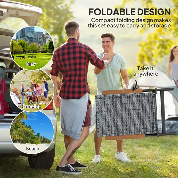Buy Outdoor Folding Rattan Chair with Armrests, High Backrest, for Garden, Camping, Balcony, Porch - Light Grey, 6 image