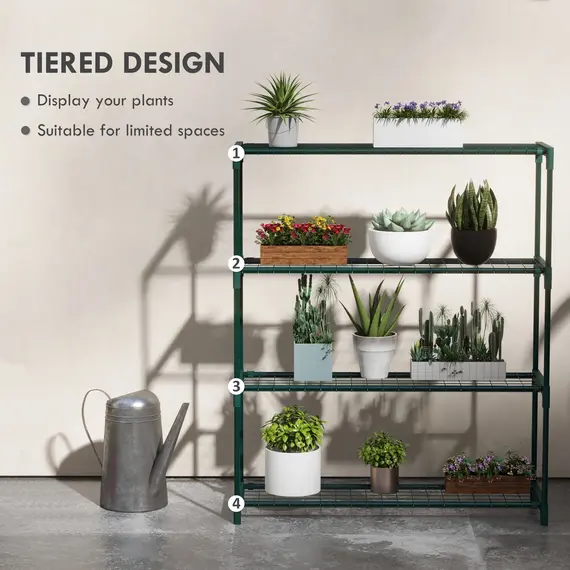 Buy Modern Plant Stand, 4-Tier Planter Holder with Steel Frame, Outdoor Flower Display Rack for Potted Plants Garden Balcony Decor, Dark Green, 4 image