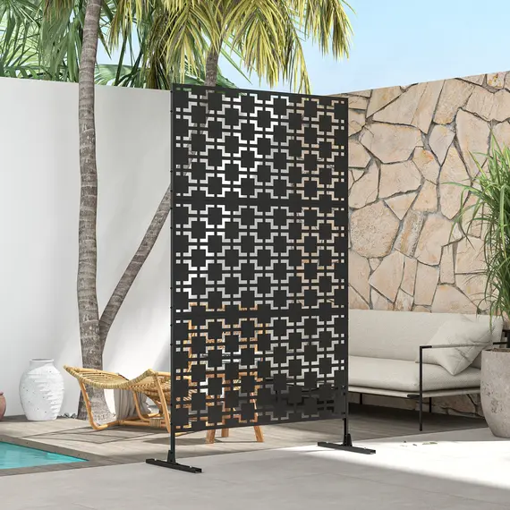 Buy Metal Decorative Privacy Screen Outdoor Divider, Black Grid, 7 image