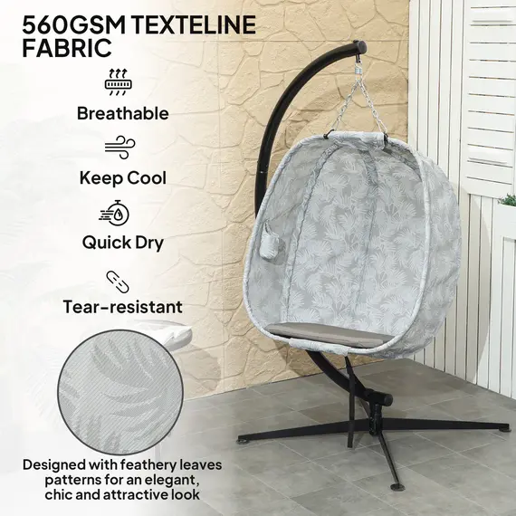 Buy Hanging Egg Chair Outdoor Indoor Garden Swing Chair with Folding Basket, Garden Hanging Chair with Stand, Thickened Cushion, Cup Holder for Patio, Balcony, Sand Brown, 5 image