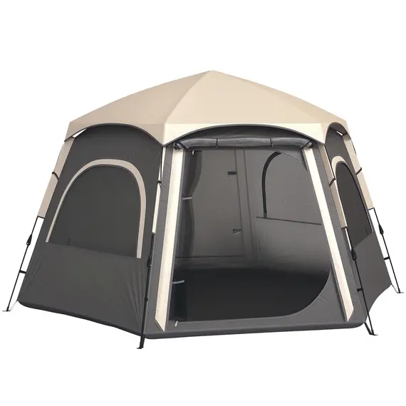 Buy Instant Camping Tent, 2/3/4 Person Easy Setup Dome Family Tent with Vestibule, Rainfly, 4 Mesh Windows & 2 Doors, Hexagonal Design, Waterproof & UV Protected, Dark Grey