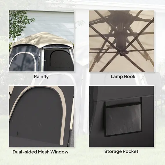 Buy Instant Camping Tent, 2/3/4 Person Easy Setup Dome Family Tent with Vestibule, Rainfly, 4 Mesh Windows & 2 Doors, Hexagonal Design, Waterproof & UV Protected, Dark Grey, 7 image