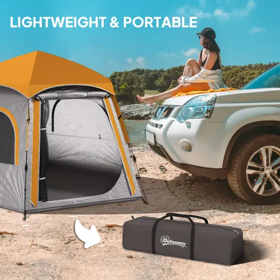 Buy Instant Camping Tent, 2/3/4 Person Easy Setup Dome Family Tent with Vestibule, Rainfly, 4 Mesh Windows & 2 Doors, Hexagonal Design, Waterproof & UV Protected, Light Grey, 8 image