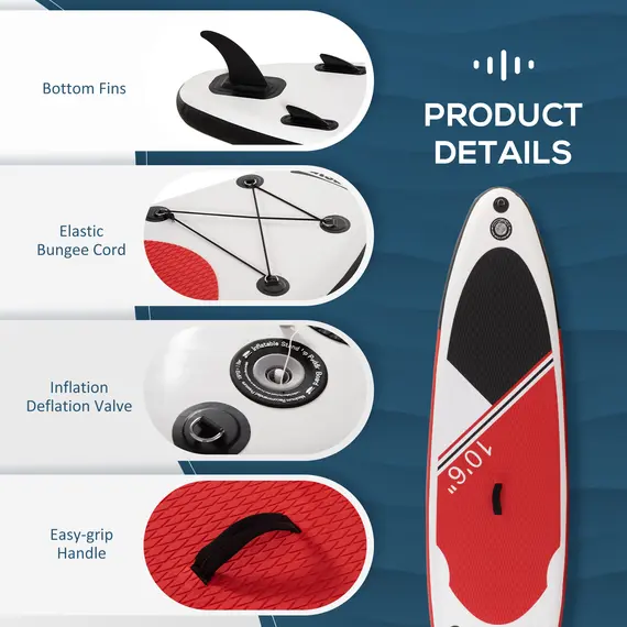 Buy Inflatable Stand Up Paddle Board, 10' x 30" x 6", Non-Slip SUP, with ISUP Accessories, Hand Pump, 3 Fins, Adj Paddle for Youth Adult Beginners/Experts - White, 7 image