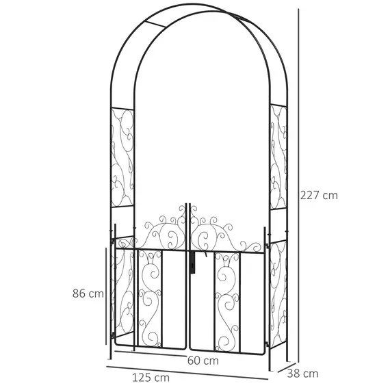 Buy Outdoor Garden Arch with Double Gates, Metal Garden Arbor for Climbing Plants, Roses, Vines, Wedding Arch for Outdoor, 125L x 38W x 227H cm, Black, 3 image
