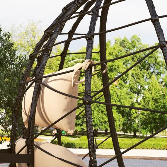 Buy Hanging Egg Chair Outdoor Indoor Garden Swing Chair with Folding Basket, Thickened Cushion, Garden Hanging Chair with Stand, Headrest for Patio, Balcony, Khaki, 9 image