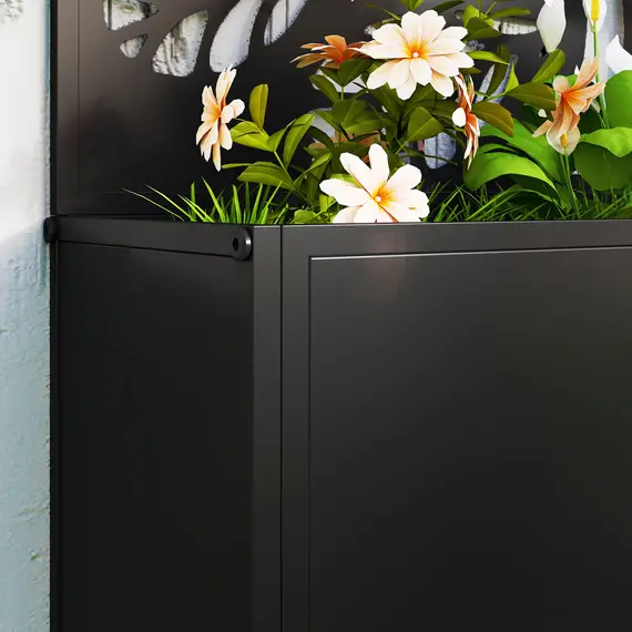 Buy Outdoor Metal Planter, with Back Trellis - Black, 9 image