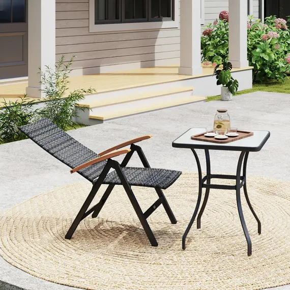 Buy Outdoor Folding Rattan Chair with Armrests, High Backrest, for Garden, Camping, Balcony, Porch - Mixed-grey, 7 image