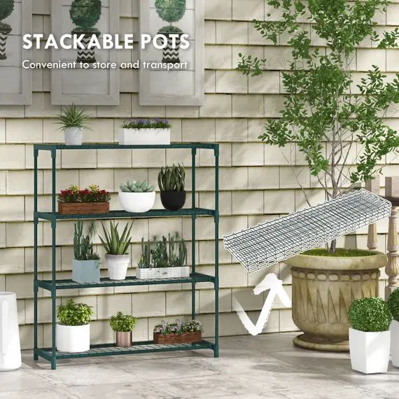 Buy Modern Plant Stand, 4-Tier Planter Holder with Steel Frame, Outdoor Flower Display Rack for Potted Plants Garden Balcony Decor, Dark Green, 7 image