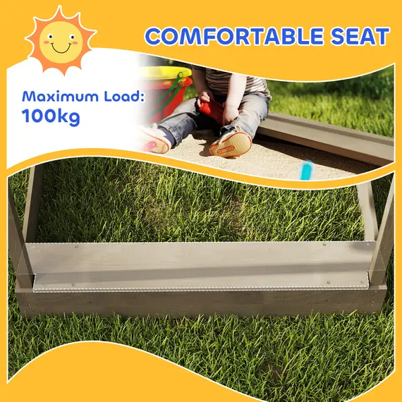 Buy House-Designed Wooden Sandbox, Outdoor Sandpit, with Blackboard, Toys, Sink, Seats, Flags, for Ages 3-7 Years - Grey, 6 image