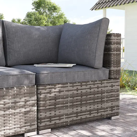 Buy Outdoor PE Rattan Corner Sofa, Garden Wicker Furniture Single Sofa Chair w/ Cushions, Deep Grey, 2 image
