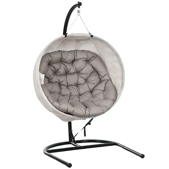 Buy Hanging Egg Chair Outdoor Indoor Garden Swing Chair with Folding Basket, Garden Hanging Chair with Stand, Thickened Cushion, Cup Holder for Patio, Balcony, Sand Brown