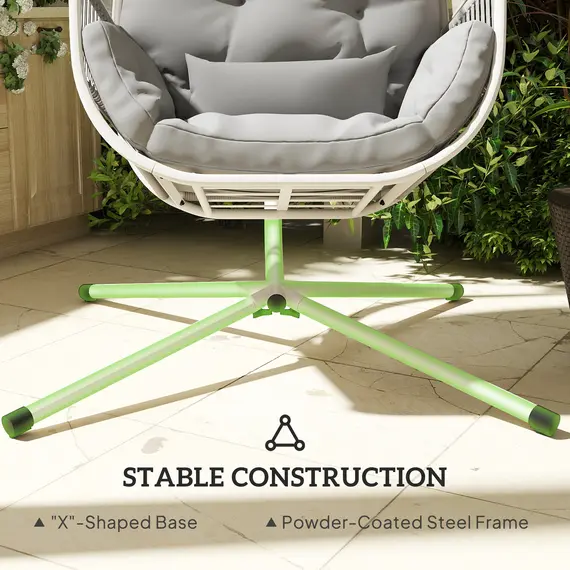 Buy Hanging Egg Chair Outdoor Indoor, Swing Hammock Chair with Stand, Cushions, Lumbar Pillow, Adjustable Height and Steel Frame for Garden Patio Lounge Porch, Light Grey, 6 image