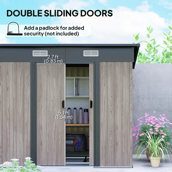 Buy Outdoor Garden Storage Shed - Grey Wood Grain, 5 image