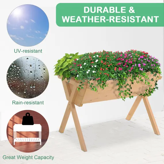 Buy Large Fir Wood Raised Plant Stand Oak Tone, 5 image