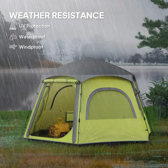 Buy Instant Camping Tent, 2/3/4 Person Easy Setup Dome Family Tent with Vestibule, Rainfly, 4 Mesh Windows & 2 Doors, Hexagonal Design, Waterproof & UV Protected, Yellow Green, 6 image