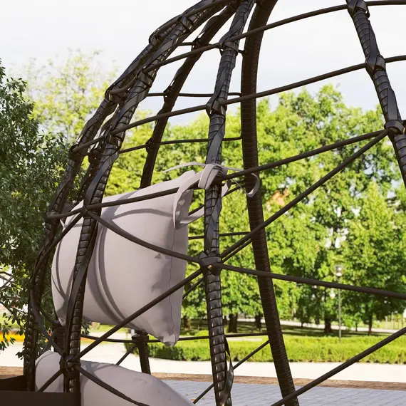 Buy Hanging Egg Chair Outdoor Indoor Garden Swing Chair with Folding Basket, Thickened Cushion, Garden Hanging Chair with Stand, Headrest for Patio, Balcony, Grey, 9 image