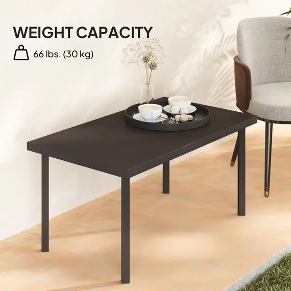 Buy Metal Garden Coffee Table, Rectangular Outdoor Side Table with Woodgrain Tabletop, Foot Pads for Outside, Garden, Balcony, Porch, 95 x 55 x 46cm, Brown, 6 image