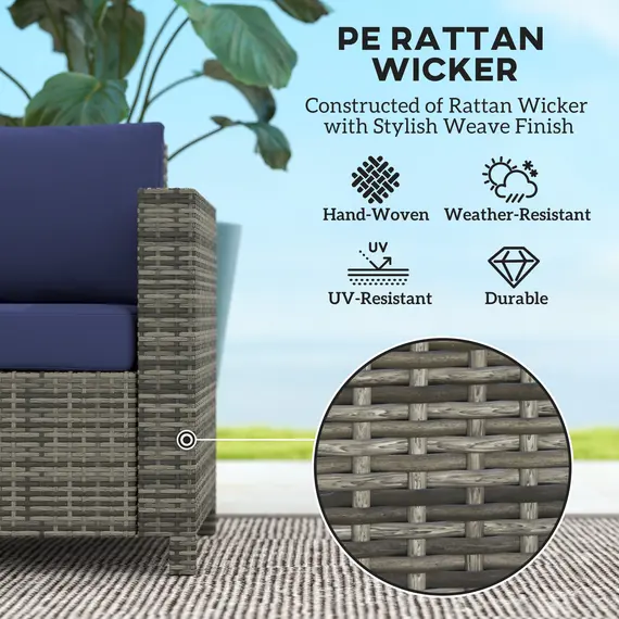 Buy Rattan Sofa, 2 Seater Garden Furniture with Soft Padded Cushion and Armrests, Wicker Garden Loveseat for Patio, Navy Blue, 4 image