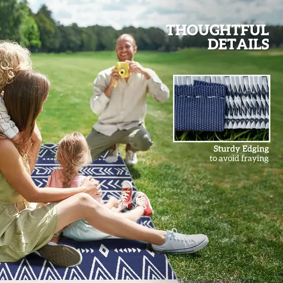 Buy Reversible Outdoor Rug with Carry Bag, Waterproof Plastic Straw Mat for Garden, Deck, RV, Picnic, Beach, Camping, 182 x 274cm, Dark Blue and White, 8 image