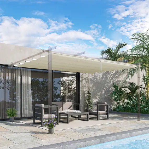 Buy Retractable Pergola Shade Cover, Replacement Canopy for 4 x 3 (m) Pergola, Retractable Roof, Cream White, 2 image