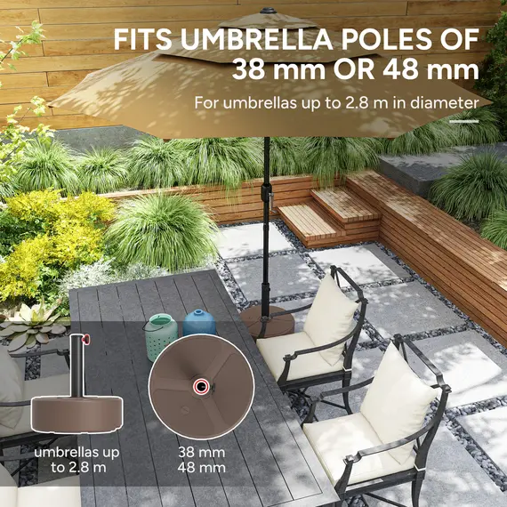 Buy Round Garden Parasol Base, Garden Umbrella Stand Heavy Duty Parasol Base, Filled Up to 20kg with Stand or 18kg with Water for 38, 48 mm Poles, Black, 5 image