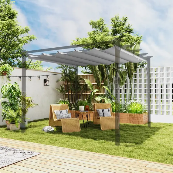 Buy Retractable Pergola Shade Cover, Replacement Canopy Fabric for 3 x 3 (m) Pergola, Gazebo Retractable Roof, Light Grey, 8 image