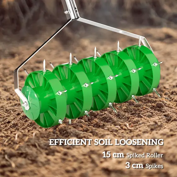 Buy Rolling Lawn Aerator, Manual Grass Spike Roller, Heavy Duty Garden Aerator with 3 Piece Detachable Handle and T-bar Grip, Outdoor Garden Lawn Tool, Dark Green, 4 image