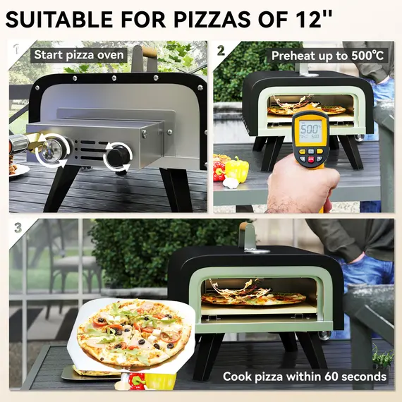 Buy Outdoor Tabletop Gas Pizza Oven with 12" Stone and Peel, Portable Pizza Oven Maker with Thermometer, Foldable Legs, Handle, Gas Hose and Regulator, Black, 4 image