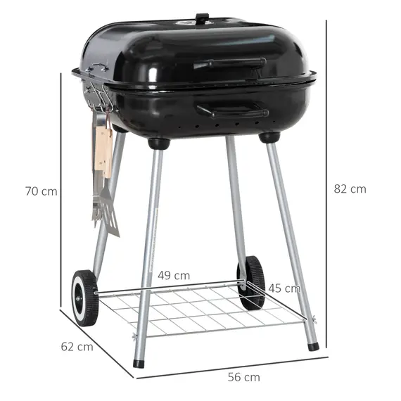 Buy Portable BBQ Charcoal Grill with 2 Wheels and Cooking Utensils, Smoker Grill with Lid for Outdoor Barbecues, Camping, Picnic, Courtyard, 3 image