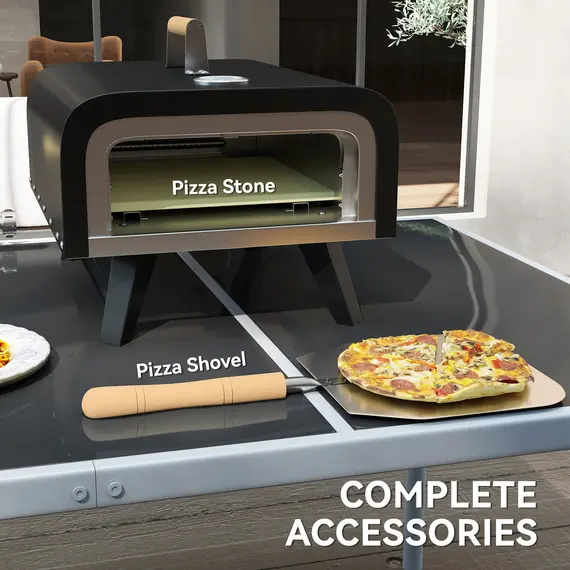 Buy Outdoor Tabletop Gas Pizza Oven with 12" Stone and Peel, Portable Pizza Oven Maker with Thermometer, Foldable Legs, Handle, Gas Hose and Regulator, Black, 8 image