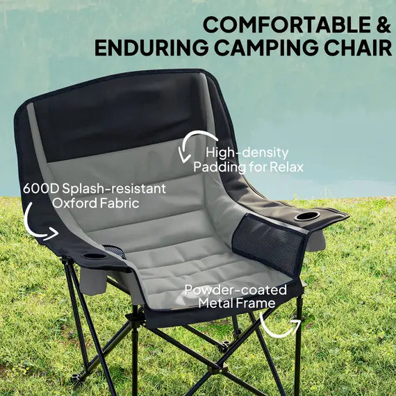Buy Portable Padded Camping Chair, with Bag - Black/Grey, 4 image