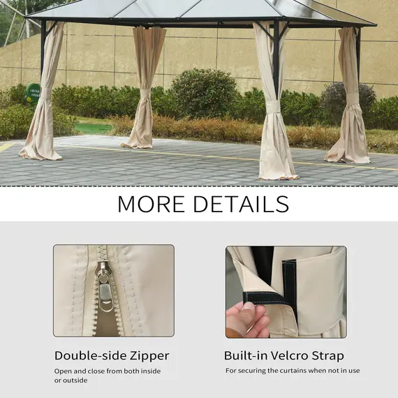 Buy Replacement Gazebo Curtains, 4-Panel Gazebo Side Panels Only, for 3 x 3 (M) Gazebos or Pergolas, Hooks/C-Rings Included, Beige, 7 image