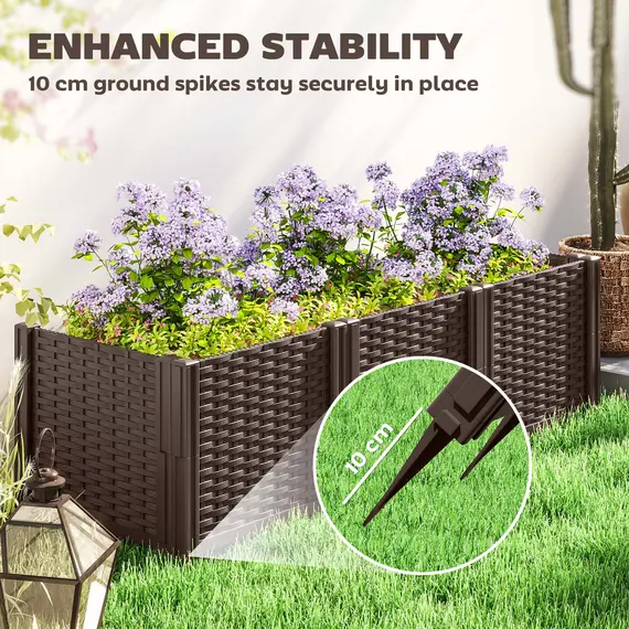 Buy Plastic Raised Garden Bed, Modular Planter Box Kit, Garden Fence Edging Border for Flowers, Vegetables, Herbs, Brown, 6 image