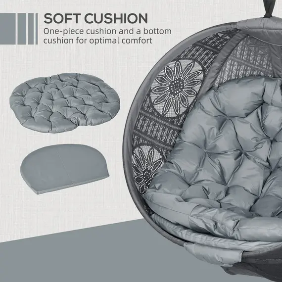 Buy Round Egg Basket Chair, with Steel Stand, Charcoal Grey, 4 image