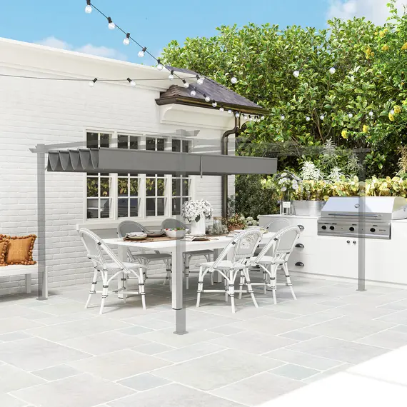 Buy Retractable Pergola Shade Cover, Replacement Canopy for 4 x 3 (m) Pergola, Retractable Roof, Light Grey, 8 image