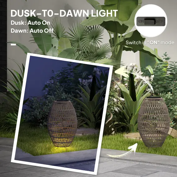 Buy Rattan Solar Lamp, Garden Solar Lantern with Auto On/Off Light, IP44 Waterproof, Decorative Outdoor Rattan Lamp for Porch, Pathway, Dark Brown, 5 image