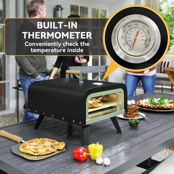 Buy Outdoor Tabletop Gas Pizza Oven with 12" Stone and Peel, Portable Pizza Oven Maker with Thermometer, Foldable Legs, Handle, Gas Hose and Regulator, Black, 6 image