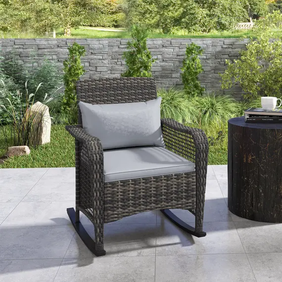 Buy Rattan Rocking Chair - Light Grey, 9 image