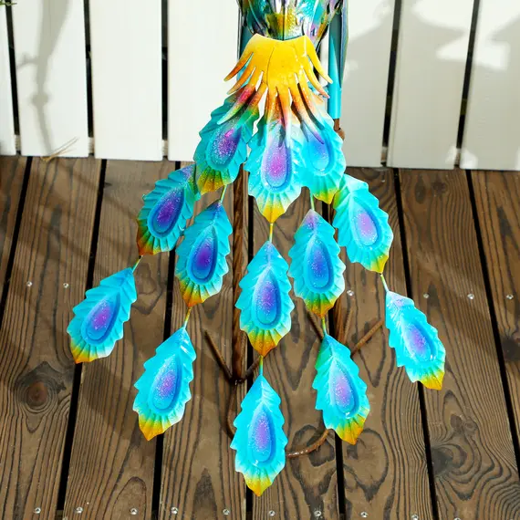 Buy Peacock Garden Statue, Standing Garden Ornament, Metal Garden Gift with Stakes for Patio Pond Landscape Decoration, Multi-Colour, 8 image