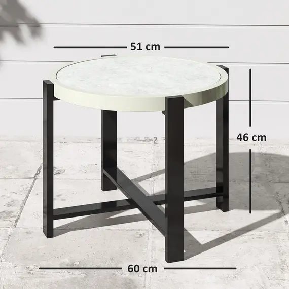 Buy Round Small Garden Table, 60cm Outdoor Side Table with Faux Marble Tempered Glass Top, Aluminium Frame for Garden, Patio, Balcony, Light Grey, 3 image