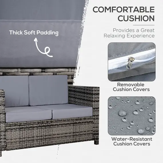 Buy Rattan Sofa, 2 Seater Garden Furniture with Soft Padded Cushion and Armrests, Wicker Garden Loveseat for Patio, Mixed Grey, 5 image