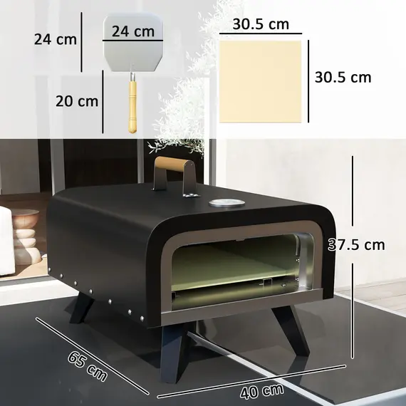 Buy Outdoor Tabletop Gas Pizza Oven with 12" Stone and Peel, Portable Pizza Oven Maker with Thermometer, Foldable Legs, Handle, Gas Hose and Regulator, Black, 3 image
