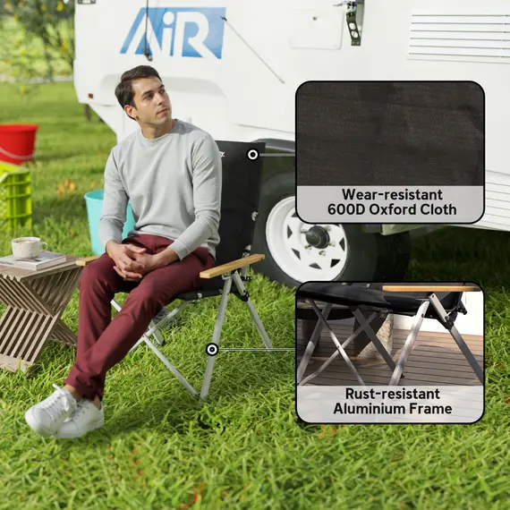 Buy Portable Camping Chair for Adults, High Back Folding Chair with Padded Seat and Carry Bag, Outdoor Recliner for Hiking, Fishing, Beach and Picnic, Black, 5 image