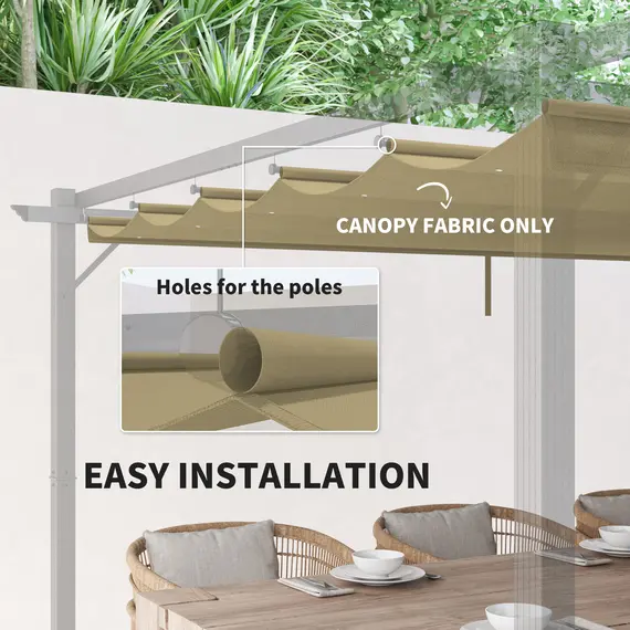 Buy Retractable Pergola Shade Cover, Replacement Canopy for 4 x 3 (m) Pergola, Retractable Roof, Tan, 6 image