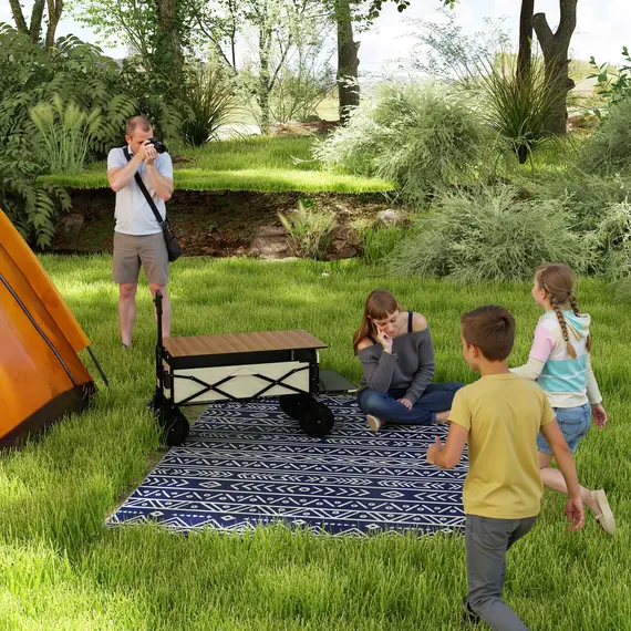 Buy Reversible Outdoor Rug with Carry Bag, Waterproof Plastic Straw Mat for Garden, Deck, RV, Picnic, Beach, Camping, 182 x 274cm, Dark Blue and White, 2 image