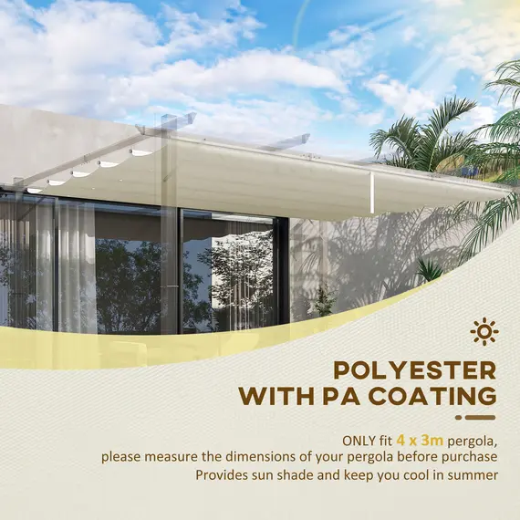 Buy Retractable Pergola Shade Cover, Replacement Canopy for 4 x 3 (m) Pergola, Retractable Roof, Cream White, 4 image