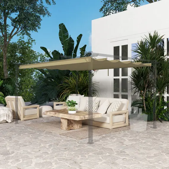 Buy Retractable Pergola Shade Cover, Replacement Canopy for 4 x 3 (m) Pergola, Retractable Roof, Tan, 9 image